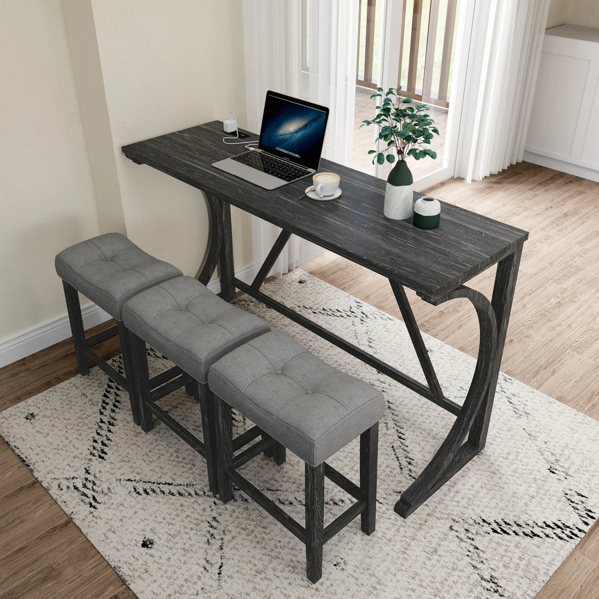 Industrial Bar Table And Chairs Set With Power Outlet - Omega Lifestyles