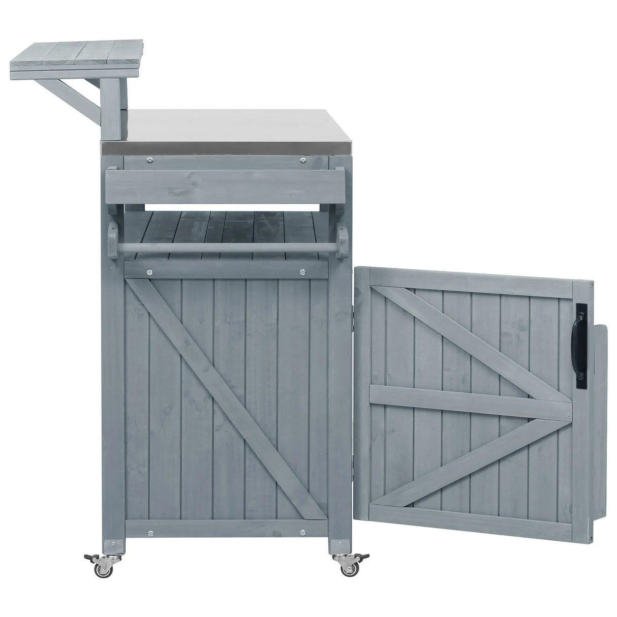 Outdoor Rolling Grill Cart With Raised Shelf Storage - Omega Lifestyles