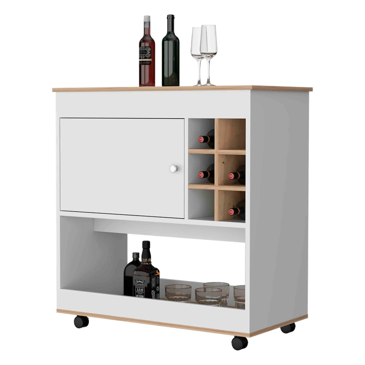 Multicolor Particle Board Texas Bar Cart With Casters - Omega Lifestyles