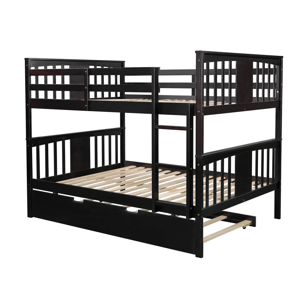 Full Over Full Bunk Bed With Twin Trundle Espresso Solid Wood - Omega Lifestyles