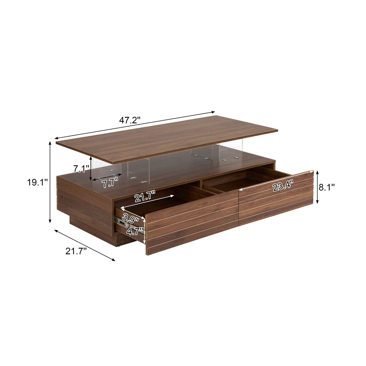 Modern Walnut Rectangle Coffee Table With LED Lights - Sleep Galleria