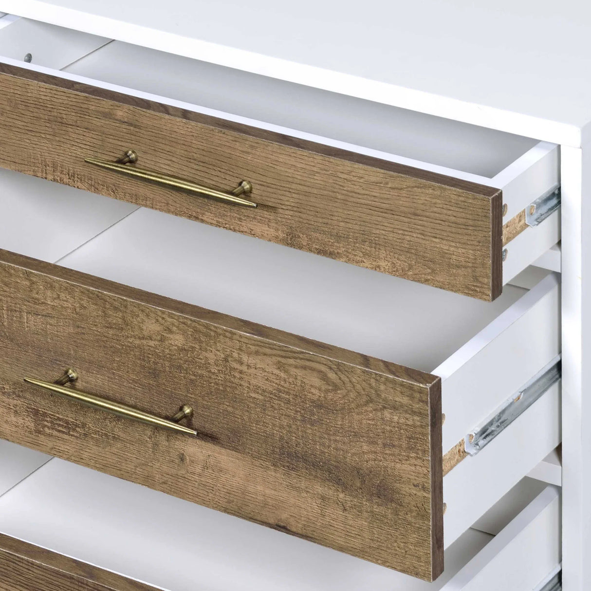 White And Weathered Oak Finish Accent Table With Storage Drawers - Omega Lifestyles