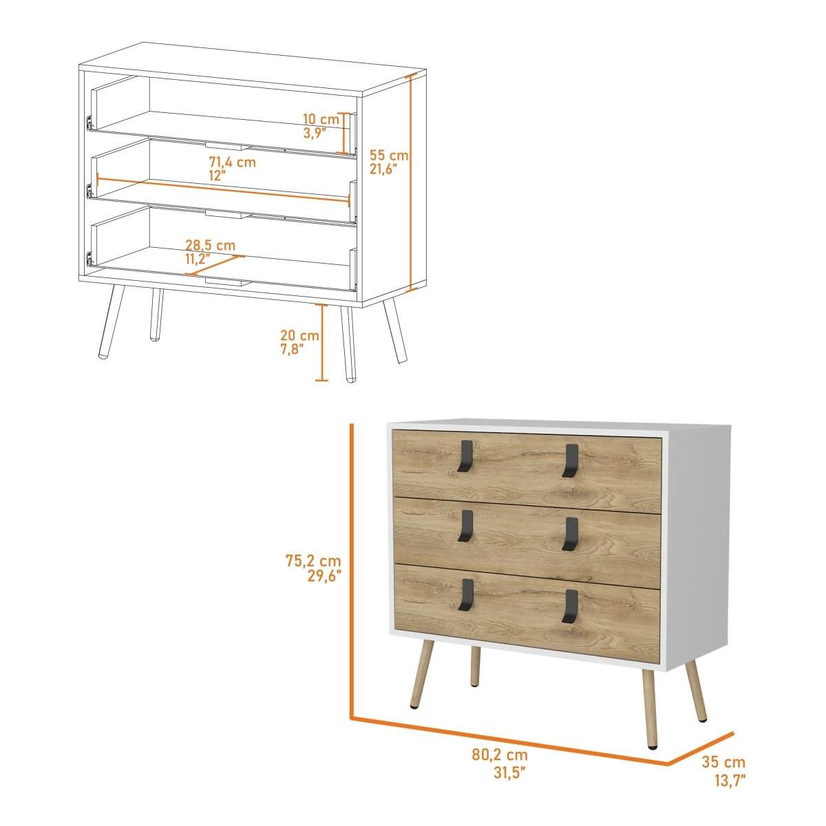 Modern Chic Engineered Wood 3-Drawer Dresser - Sleep Galleria