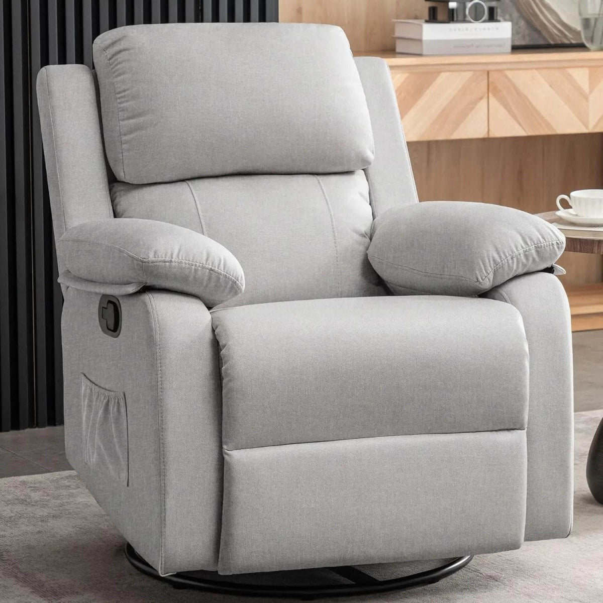 360 Degree Swivel Small Rocking Upholstered Recliner Chair - Omega Lifestyles