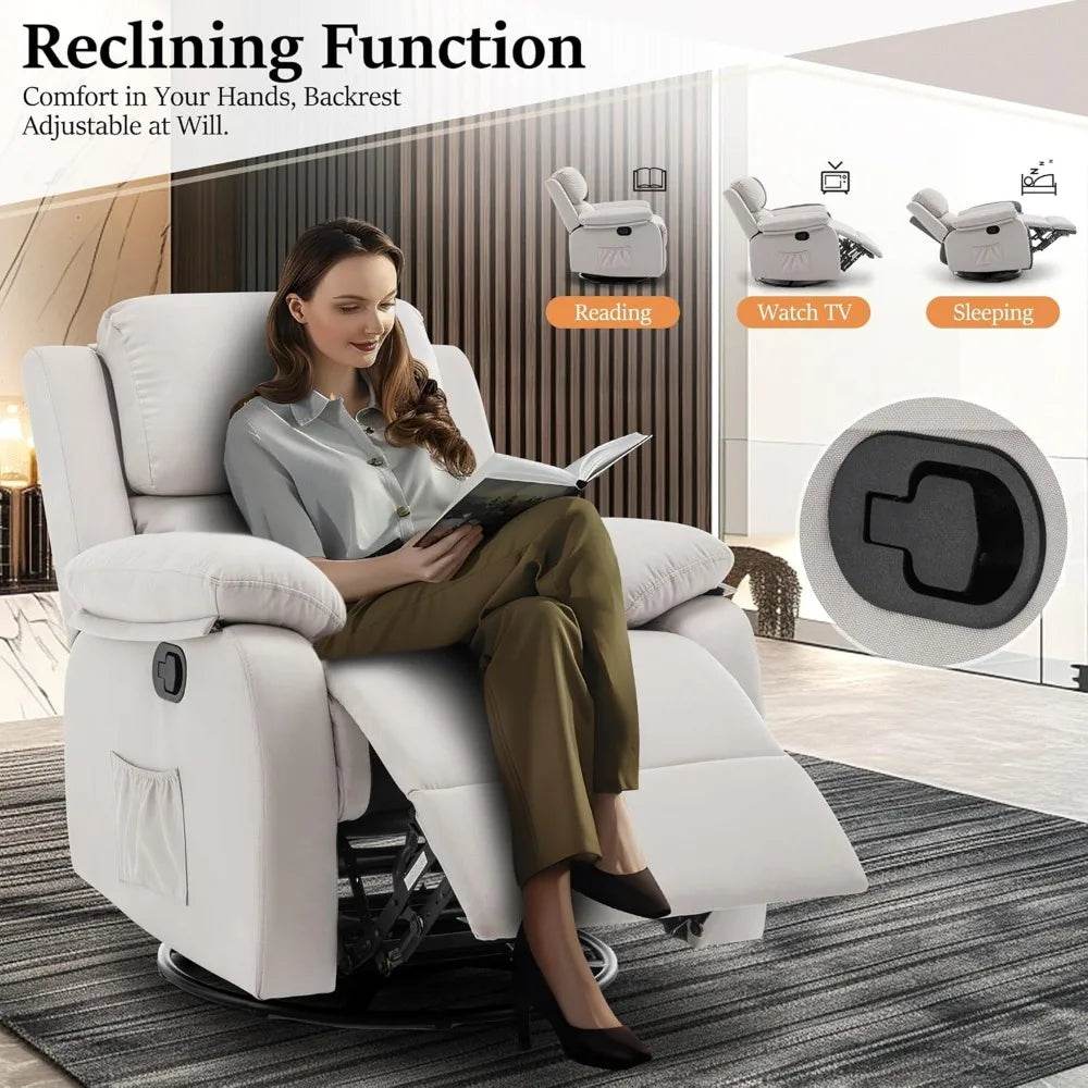 360 Degree Swivel Small Rocking Upholstered Recliner Chair - Omega Lifestyles