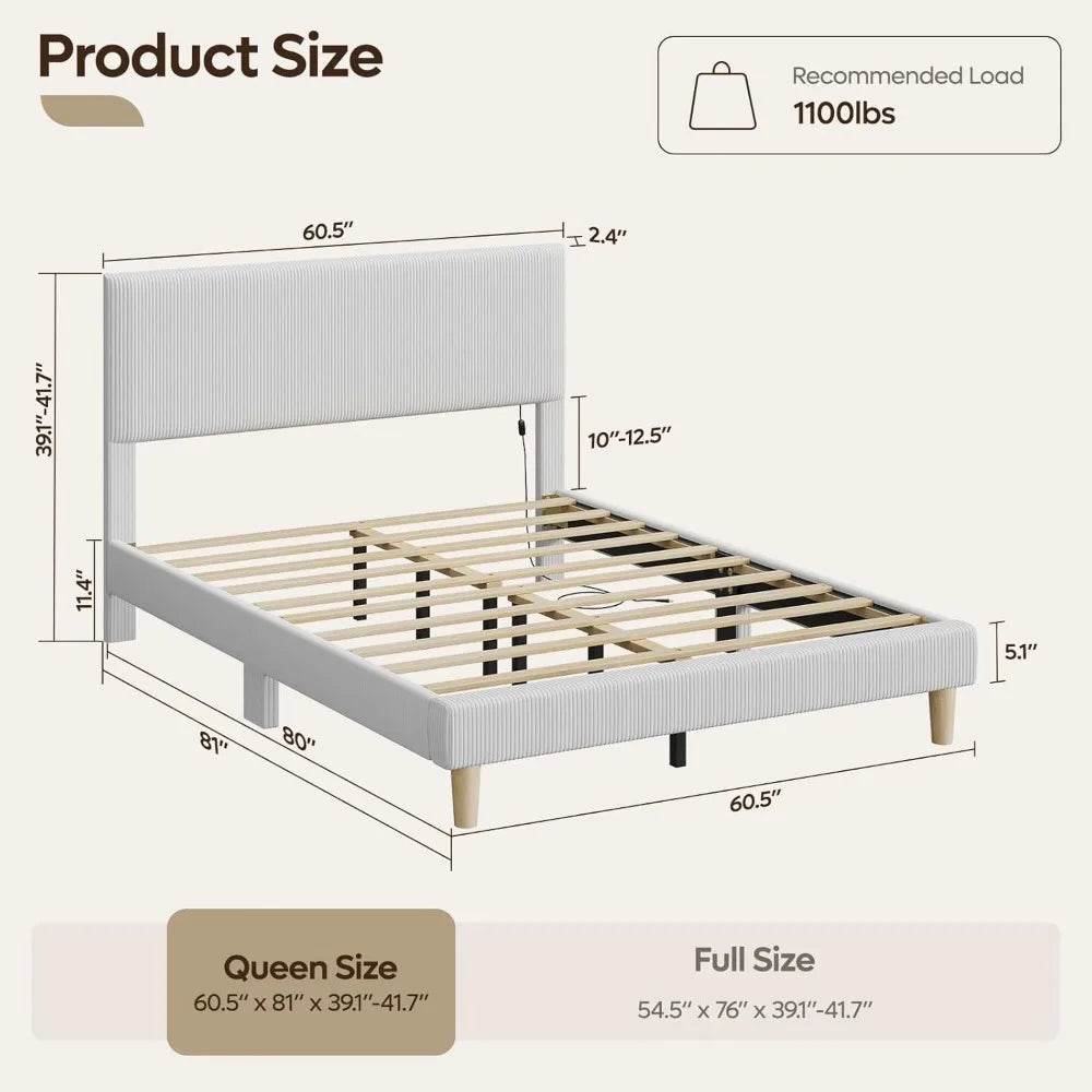 Adjustable Corduroy Upholstered Bed Frame - Omega Lifestyles