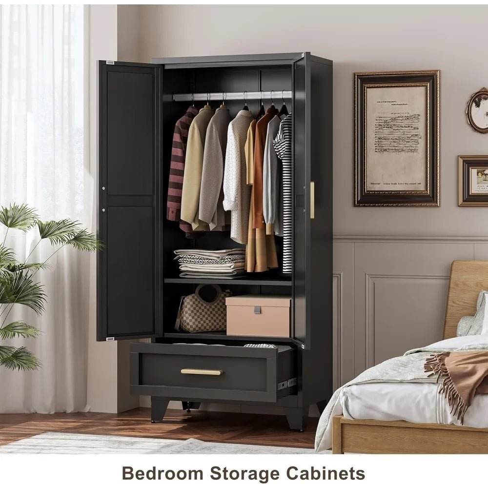 Large Heavy-Duty Metal Wardrobe Cabinet With Drawer - Omega Lifestyles