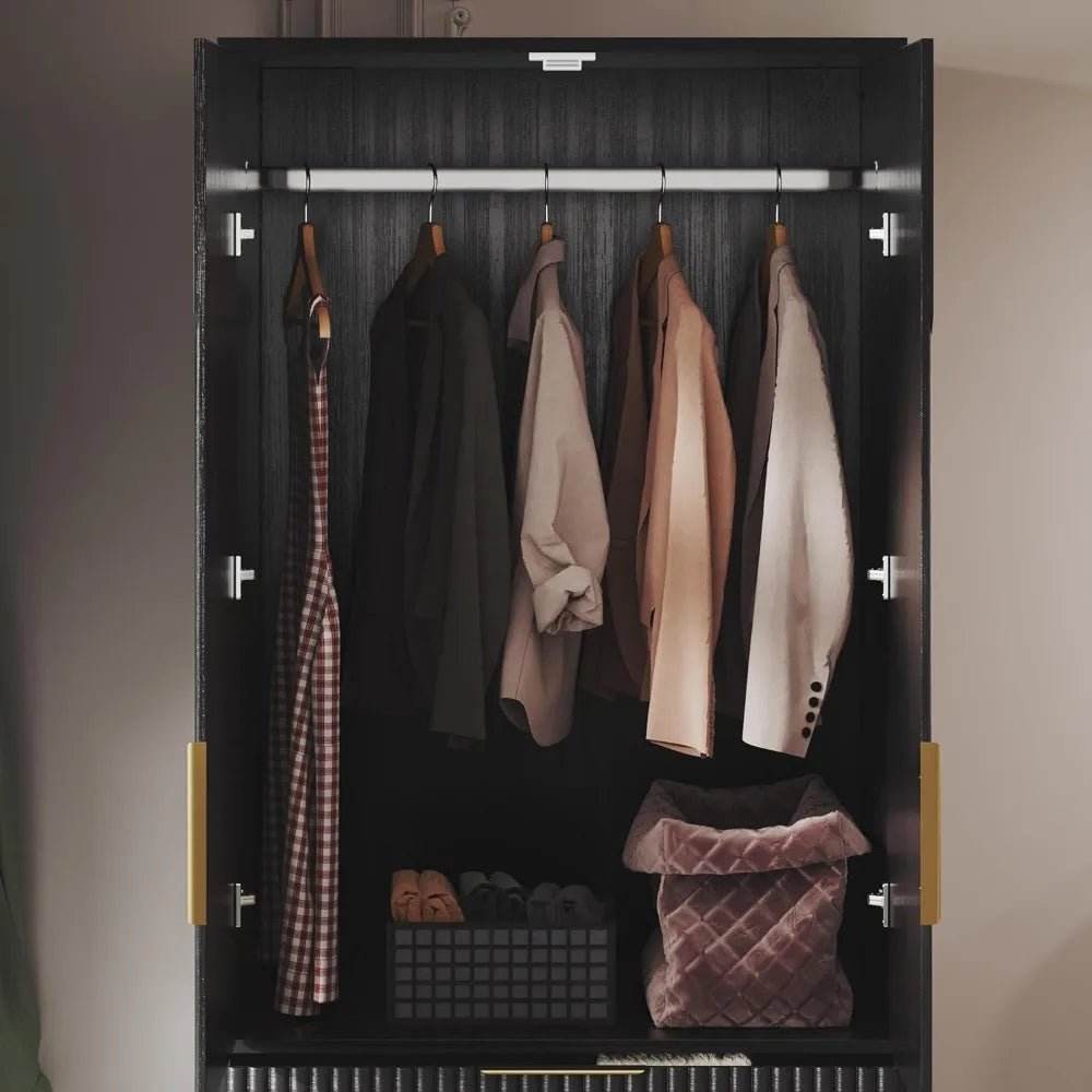 Modern Wooden Wardrobe Armoire Closet With Storage Drawers - Omega Lifestyles