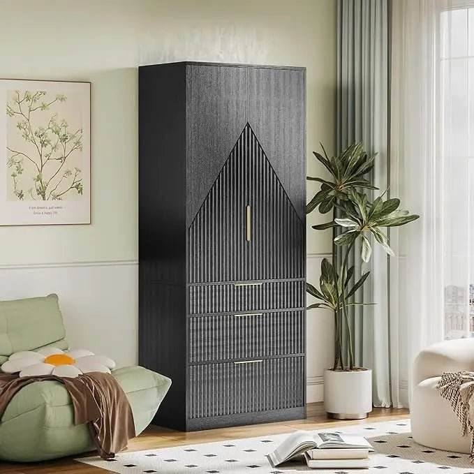 Modern Wooden Wardrobe Armoire Closet With Storage Drawers - Omega Lifestyles