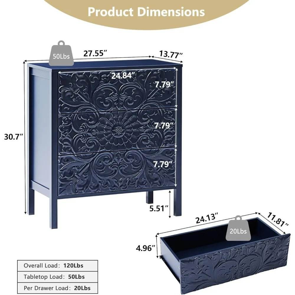 Set of 2 Modern Morocco 3-Drawer Nightstands - Omega Lifestyles