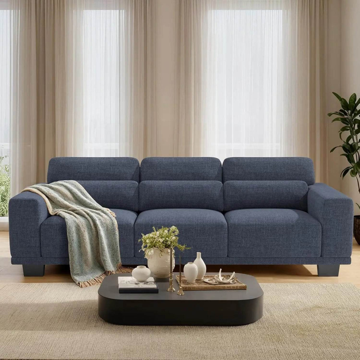 Modern Cotton Upholstered 3-Seater Living Room Sofa - Omega Lifestyles