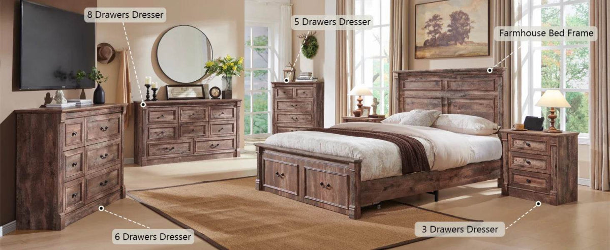 Farmhouse Wood Bed Frame with Storage Drawers - Omega Lifestyles