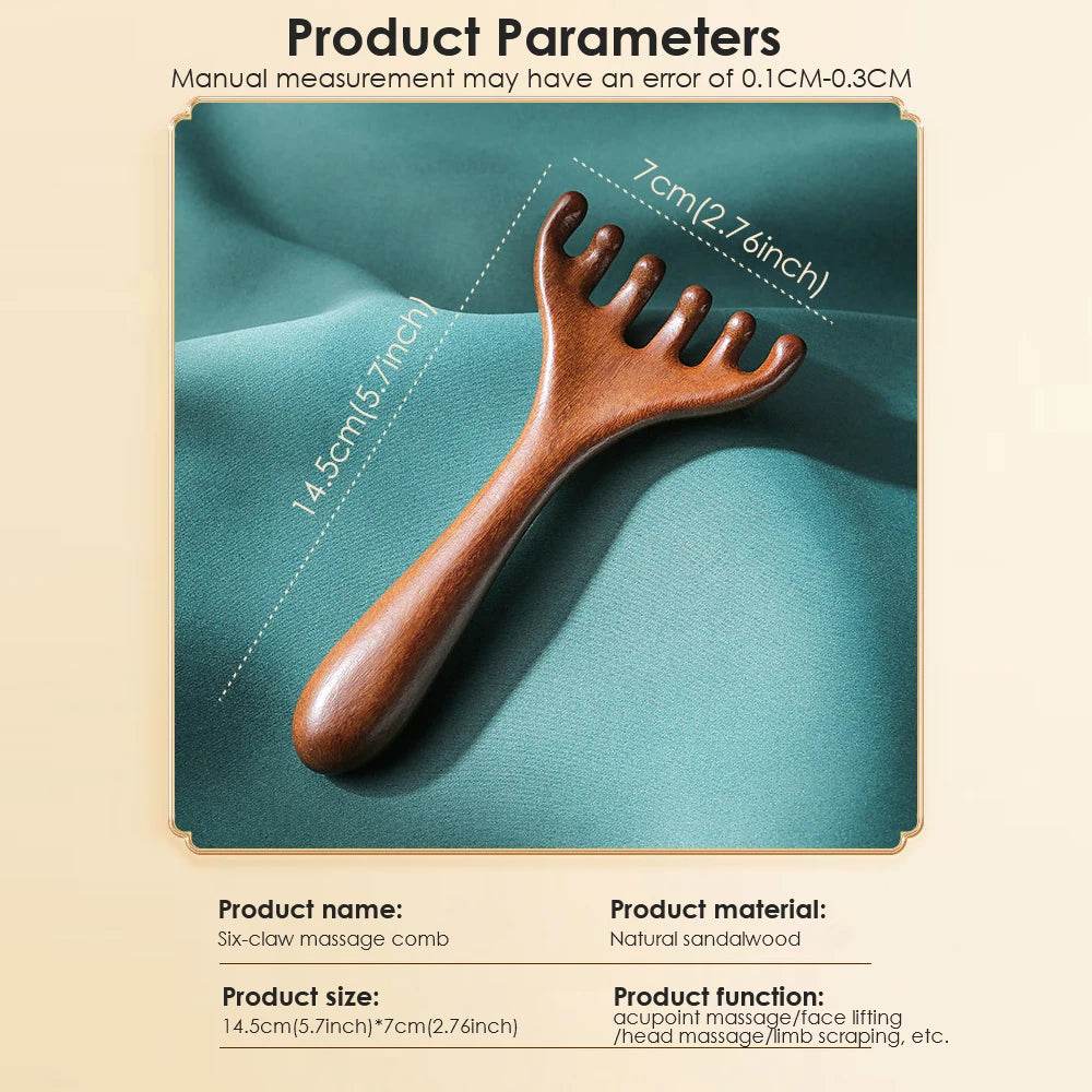 Natural Sandalwood Six-Claw Meridian Massage Comb - Sleep Galleria