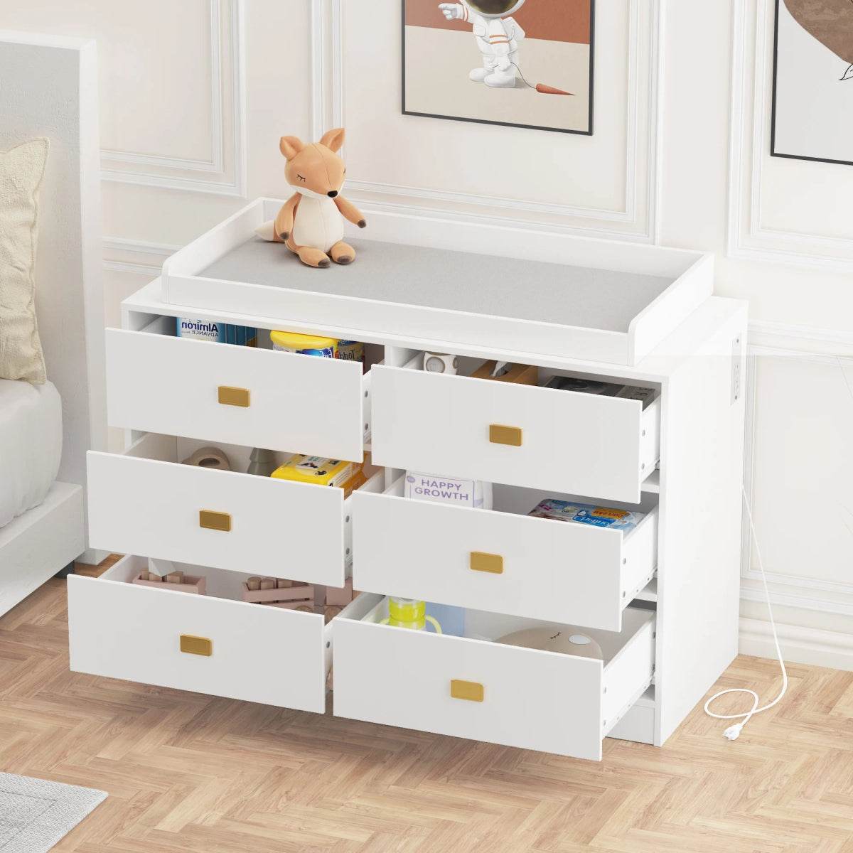 Changing Table Dresser With 6 Drawers And Removable Top - Omega Lifestyles