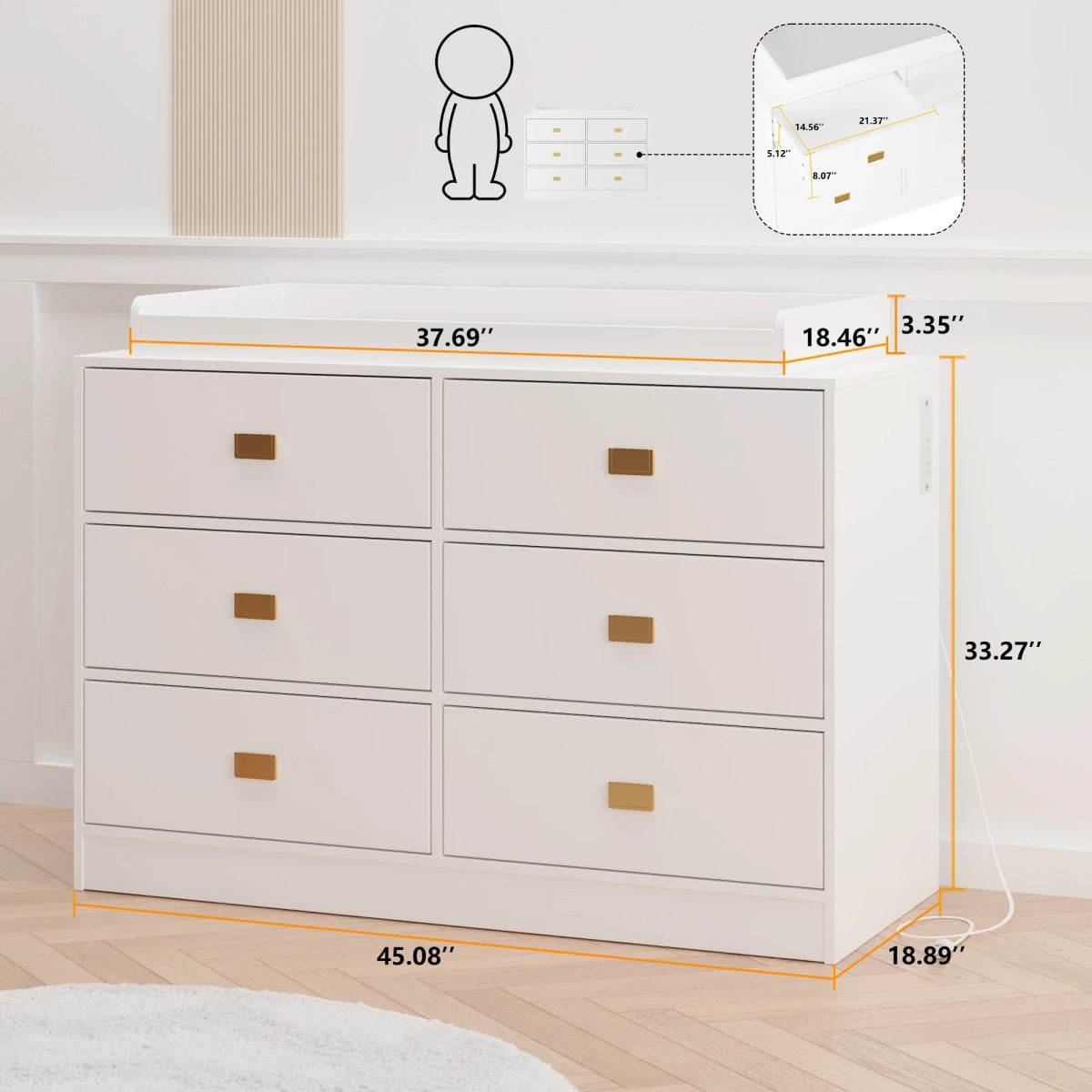 Changing Table Dresser With 6 Drawers And Removable Top - Omega Lifestyles