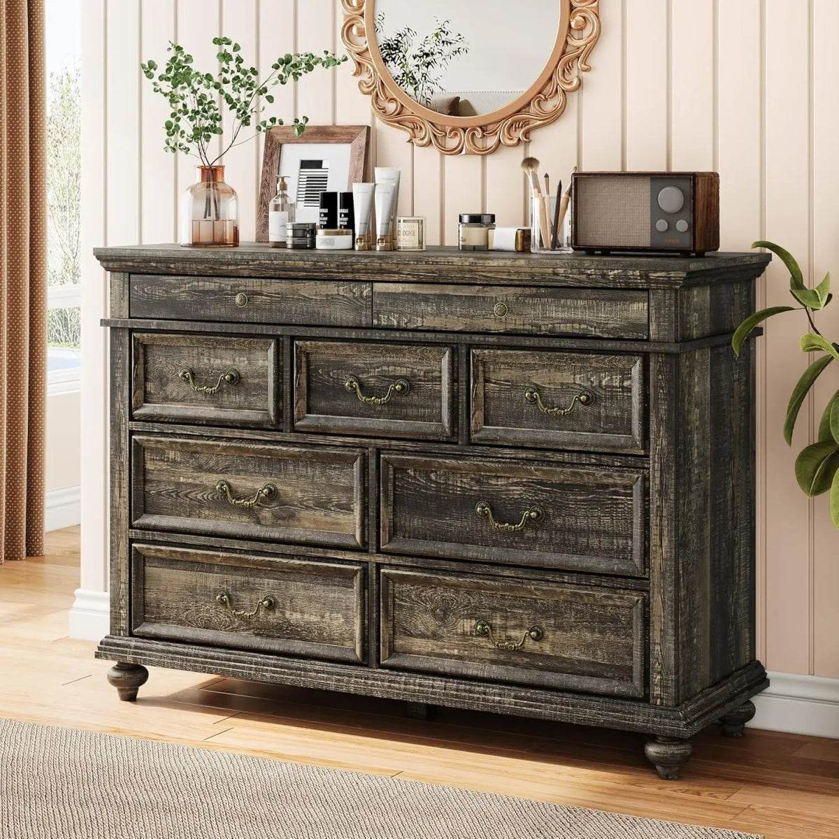 Modern Farmhouse 9-Drawer Wood Rustic Bedroom Dresser - Omega Lifestyles