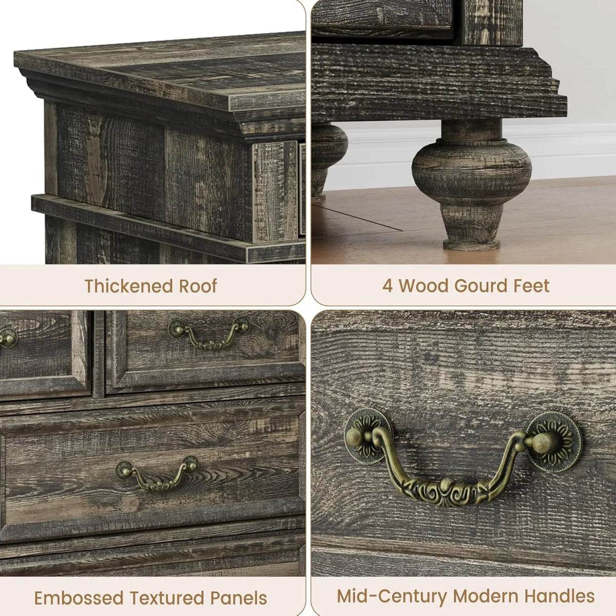 Modern Farmhouse 9-Drawer Wood Rustic Bedroom Dresser - Omega Lifestyles