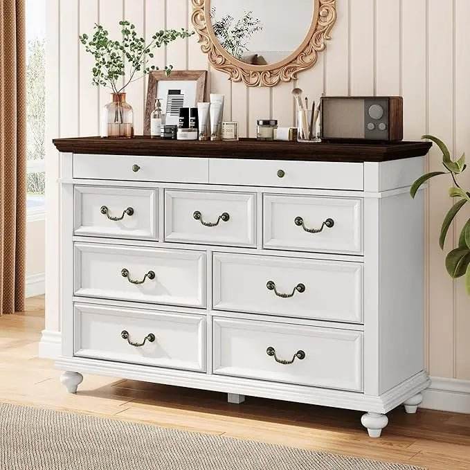 Modern Farmhouse 9-Drawer Wood Rustic Bedroom Dresser - Omega Lifestyles