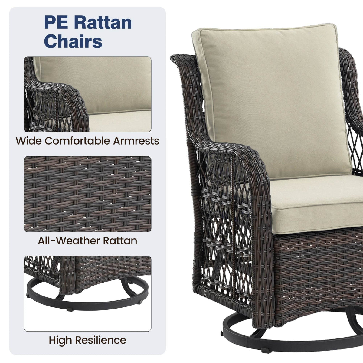 3-Piece Outdoor Rattan Wicker Swivel Rocking Chair Set - Omega Lifestyles
