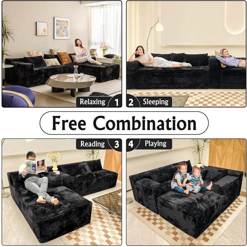 104-Inch Modular Corduroy Sectional Sofa With Chaise - Omega Lifestyles