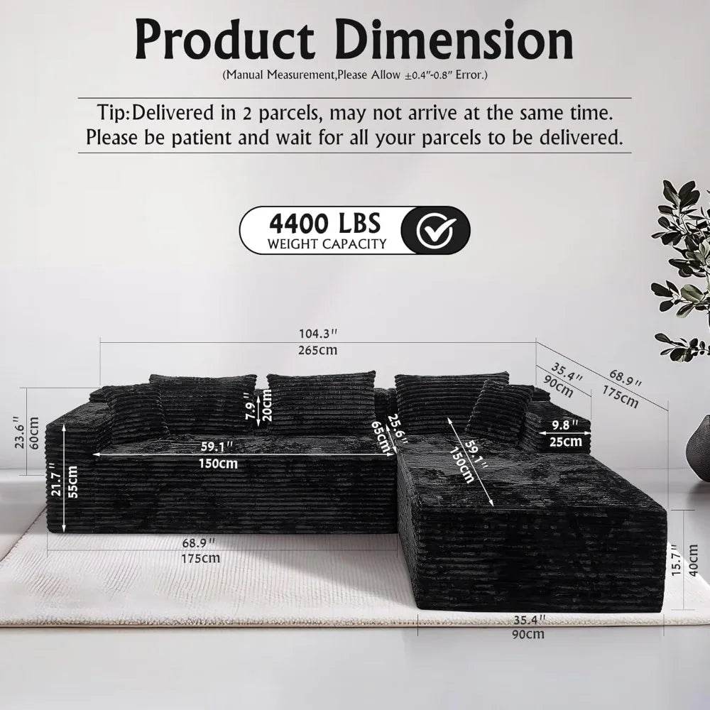 104-Inch Modular Corduroy Sectional Sofa With Chaise - Omega Lifestyles