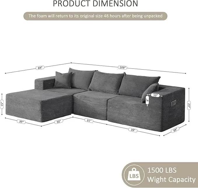 Modular Cloud Sectional Sofa With Removable Cover - Omega Lifestyles