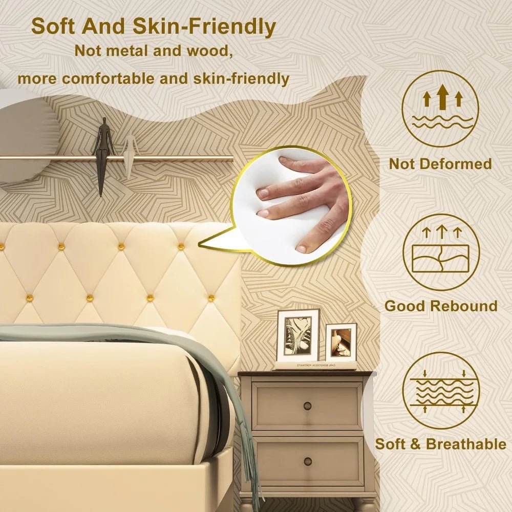 Velvet Upholstered Queen Platform Bed Frame With Headboard - Omega Lifestyles