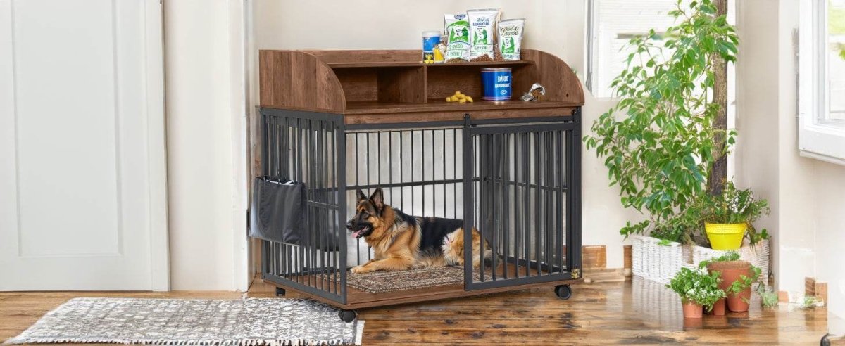 Furniture-Style Brown Engineered Wood Dog Crate With Wheels - Sleep Galleria