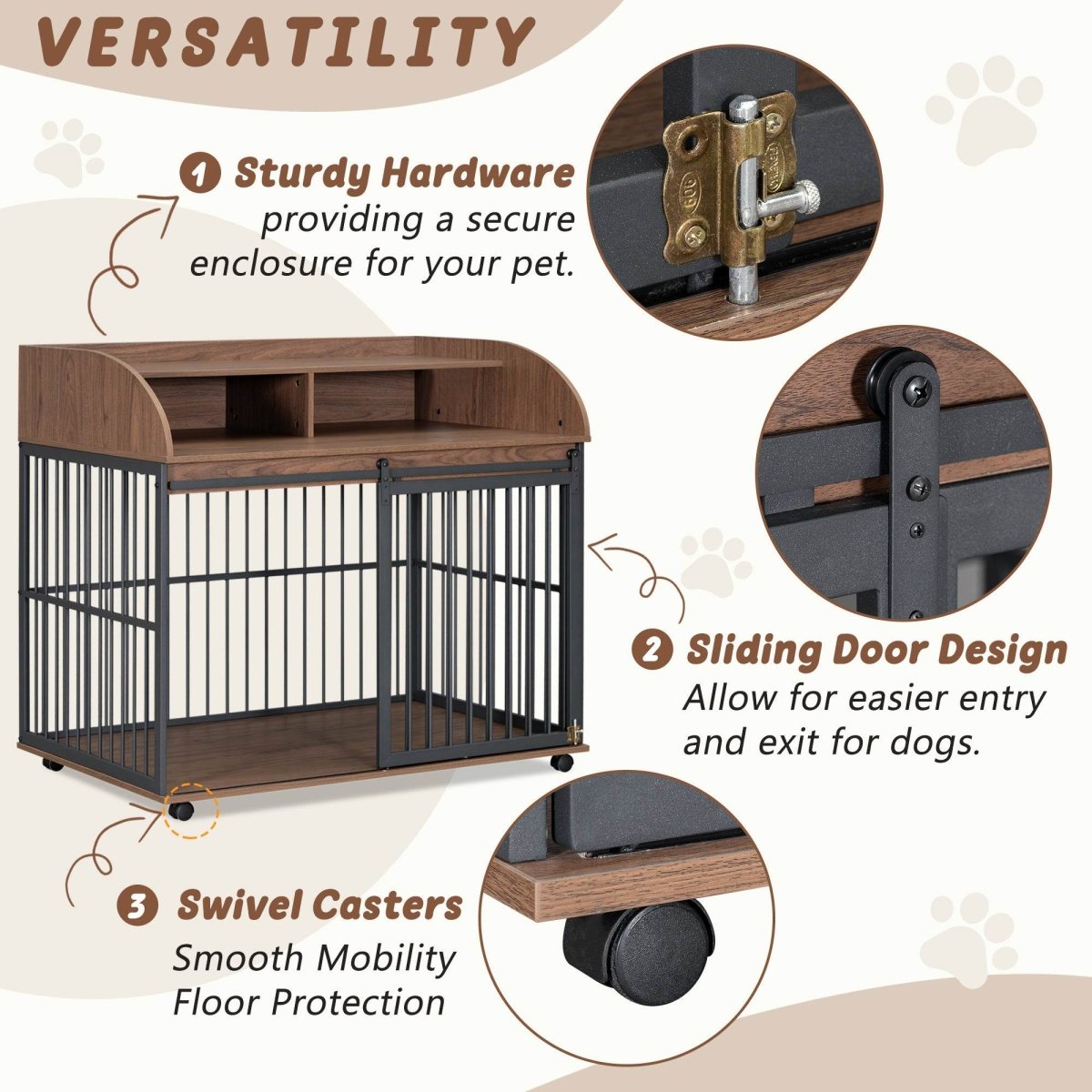 Furniture-Style Brown Engineered Wood Dog Crate With Wheels - Sleep Galleria