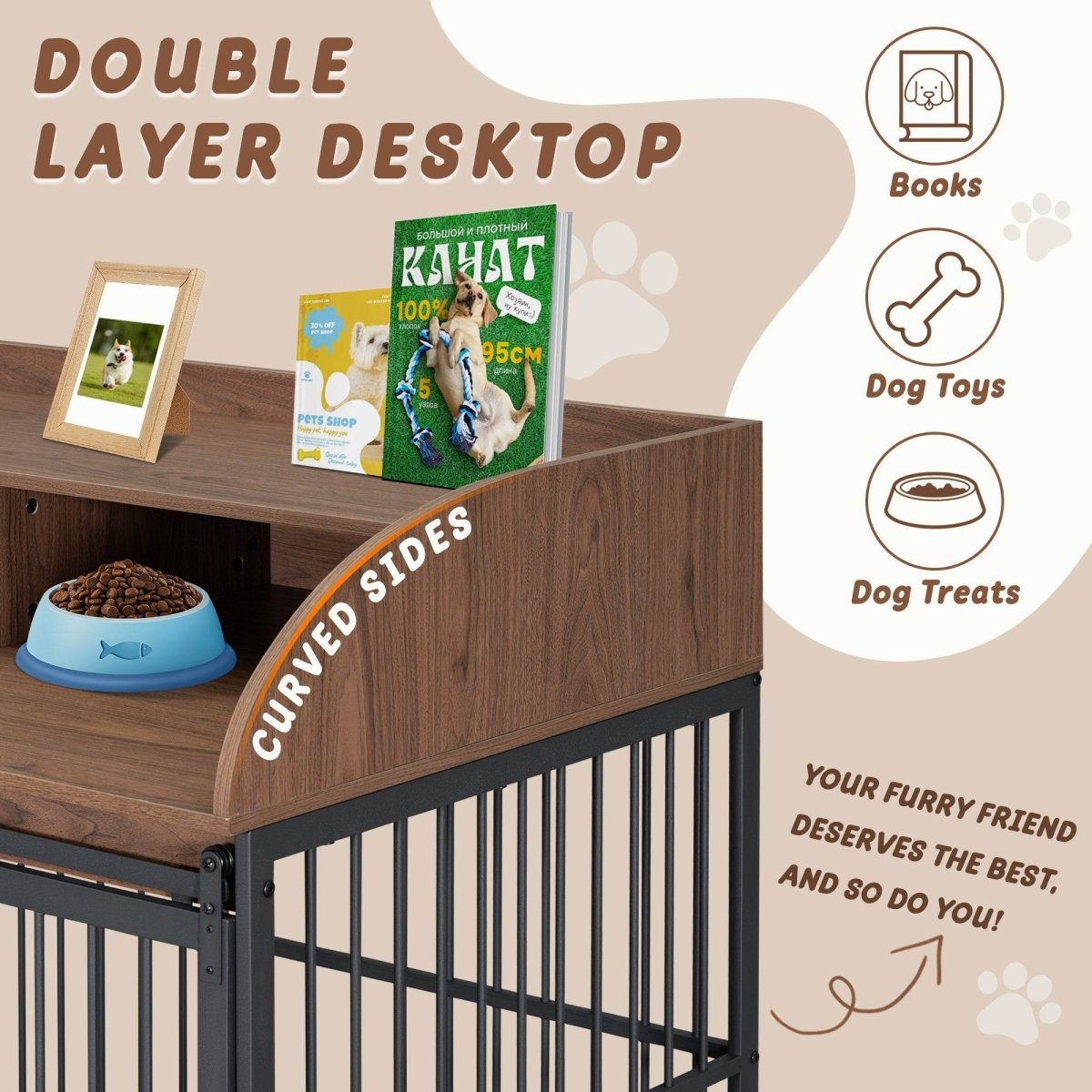 Furniture-Style Brown Engineered Wood Dog Crate With Wheels - Sleep Galleria
