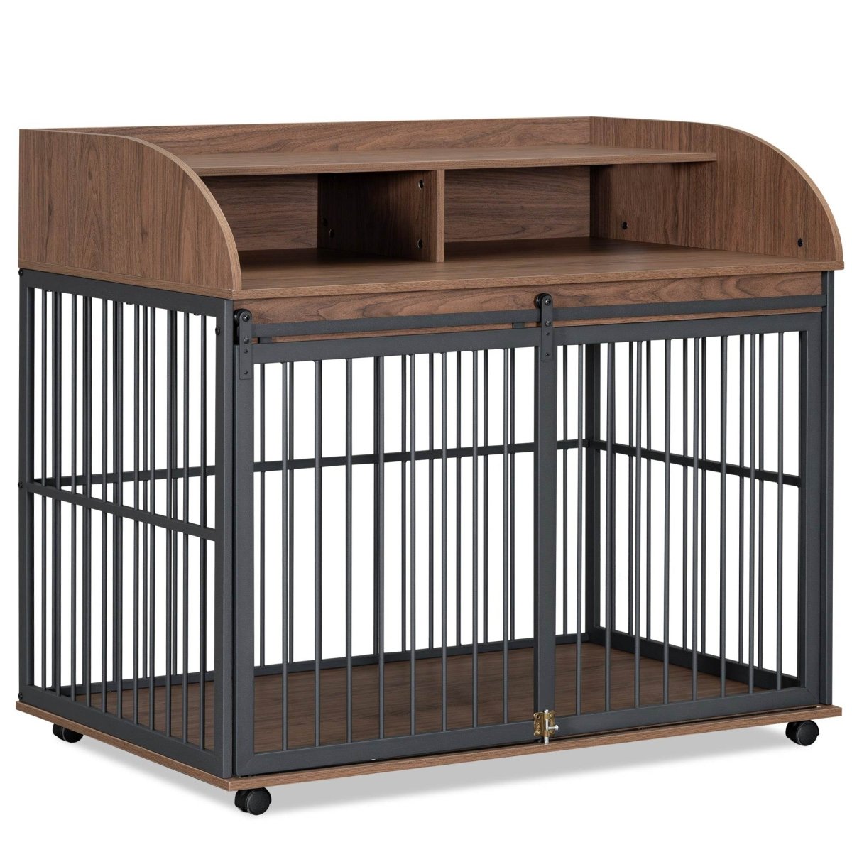 Furniture-Style Brown Engineered Wood Dog Crate With Wheels - Sleep Galleria