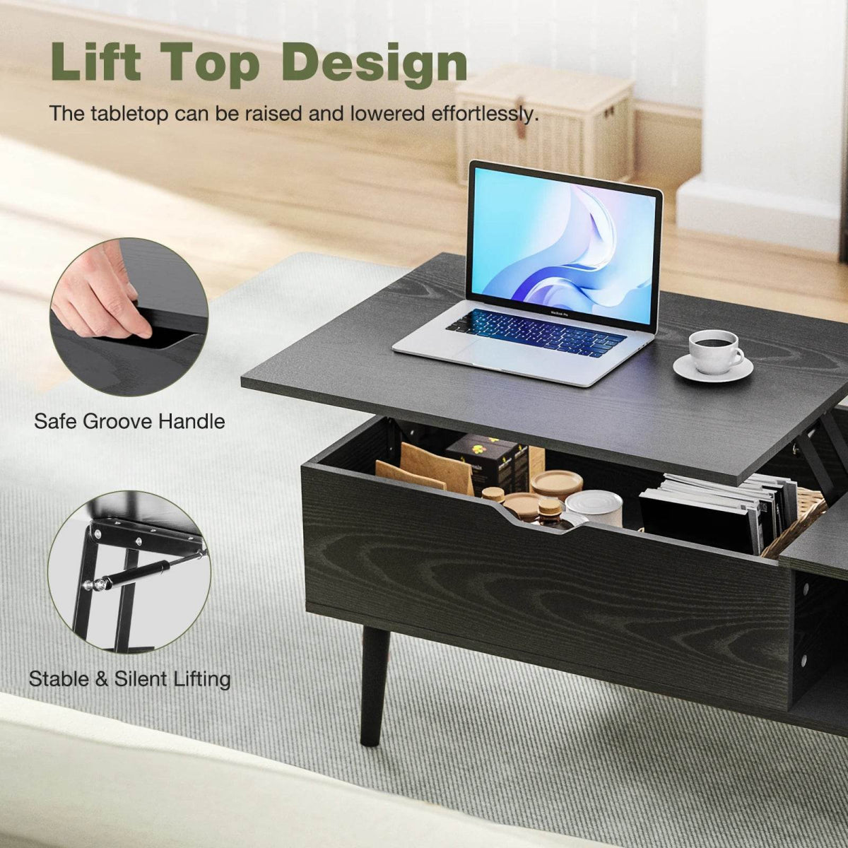 Adjustable Lift Top Living Room Coffee Table With Storage - Omega Lifestyles
