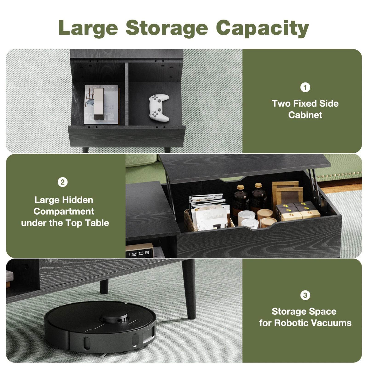 Adjustable Lift Top Living Room Coffee Table With Storage - Omega Lifestyles