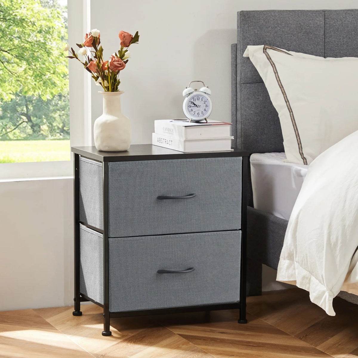 Minimalist Modern Multipurpose Nightstand With Fabric Drawers - Omega Lifestyles