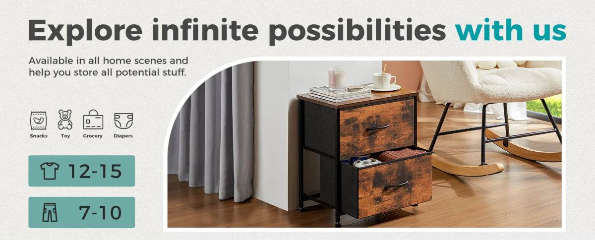 Minimalist Modern Multipurpose Nightstand With Fabric Drawers - Omega Lifestyles
