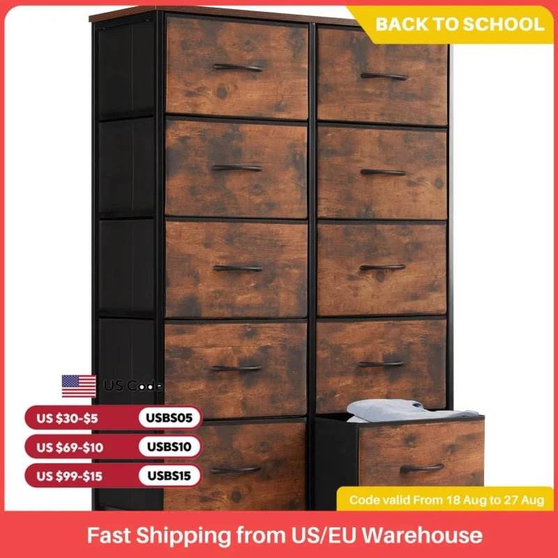 Multifunction Fabric Dresser With 10 Drawers Storage Cabinet - Omega Lifestyles