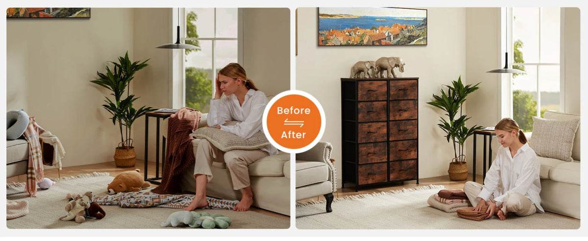 Multifunction Fabric Dresser With 10 Drawers Storage Cabinet - Omega Lifestyles