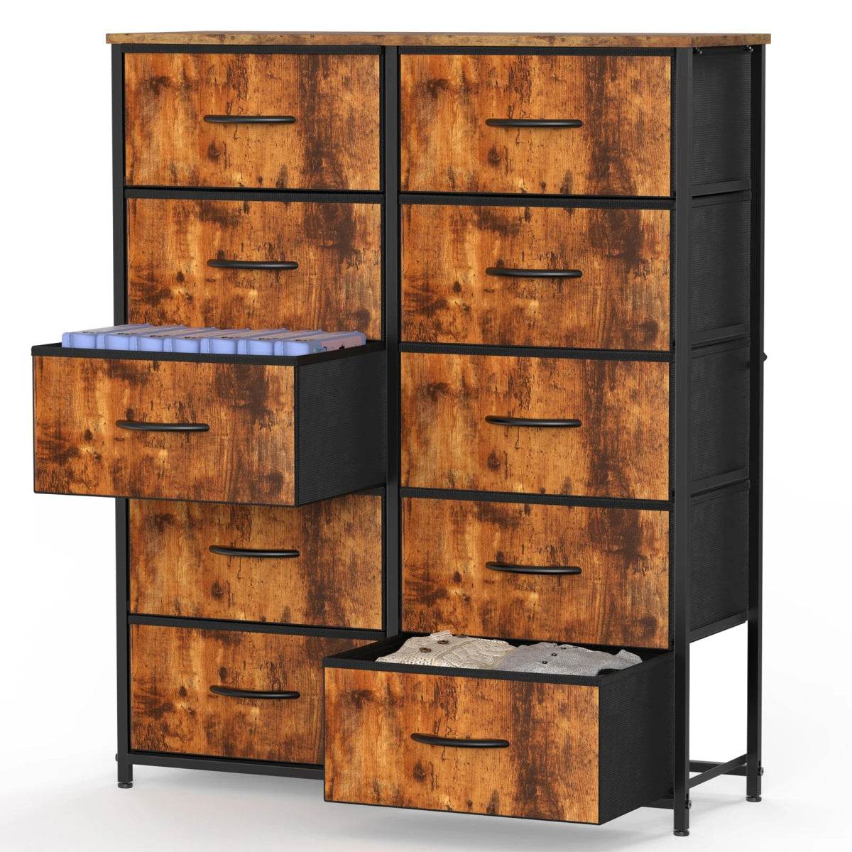 Multifunction Fabric Dresser With 10 Drawers Storage Cabinet - Omega Lifestyles