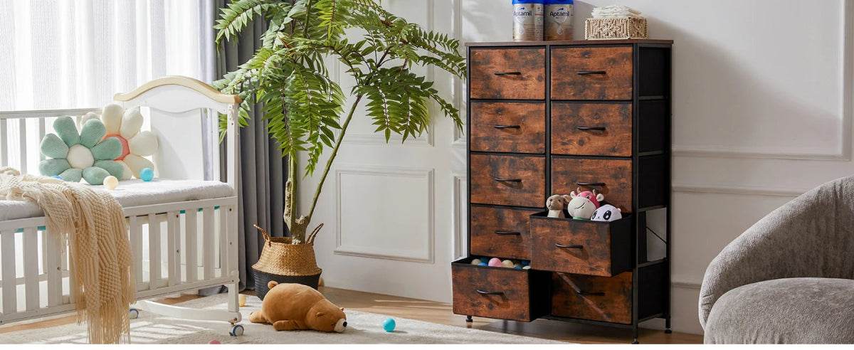 Multifunction Fabric Dresser With 10 Drawers Storage Cabinet - Omega Lifestyles