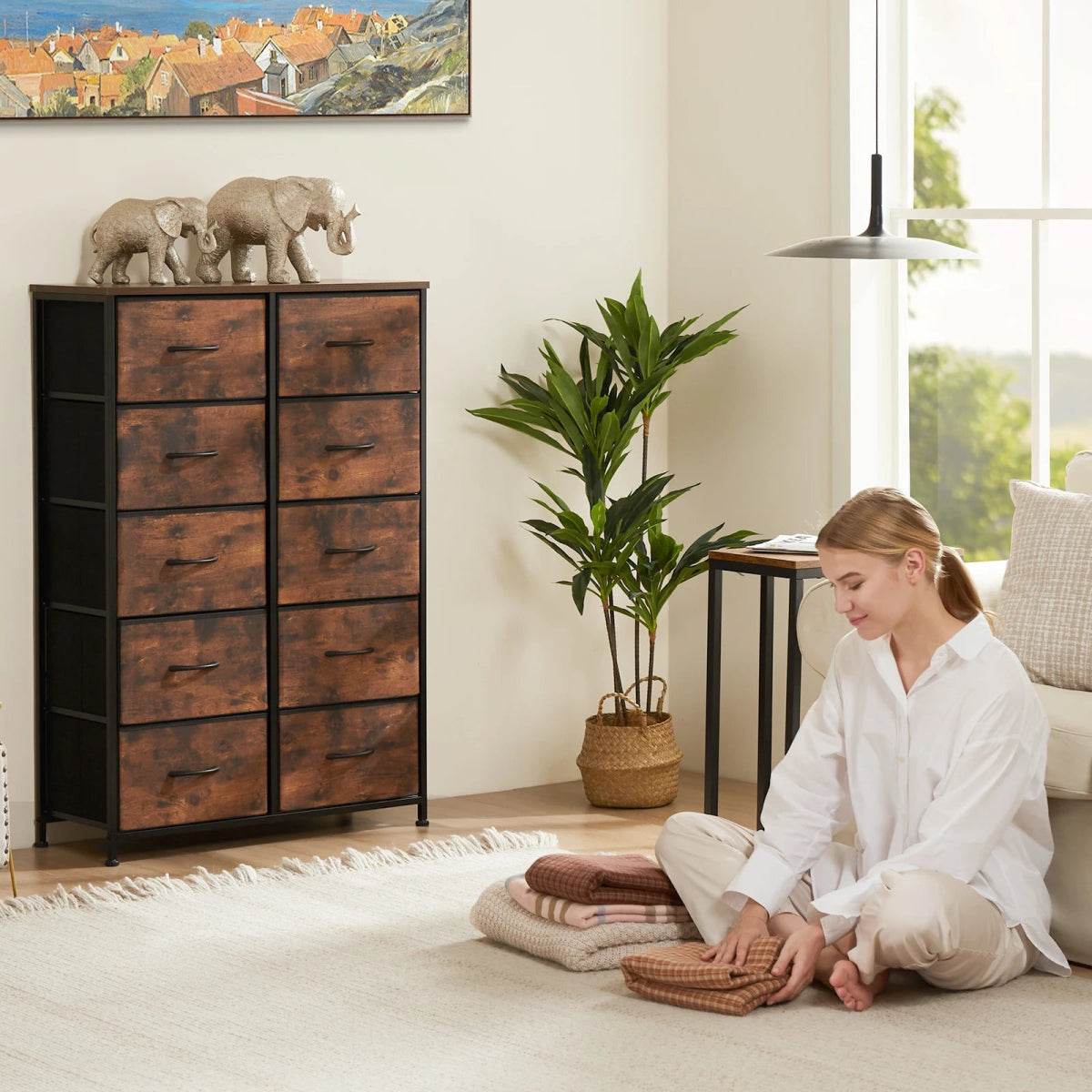 Multifunction Fabric Dresser With 10 Drawers Storage Cabinet - Omega Lifestyles