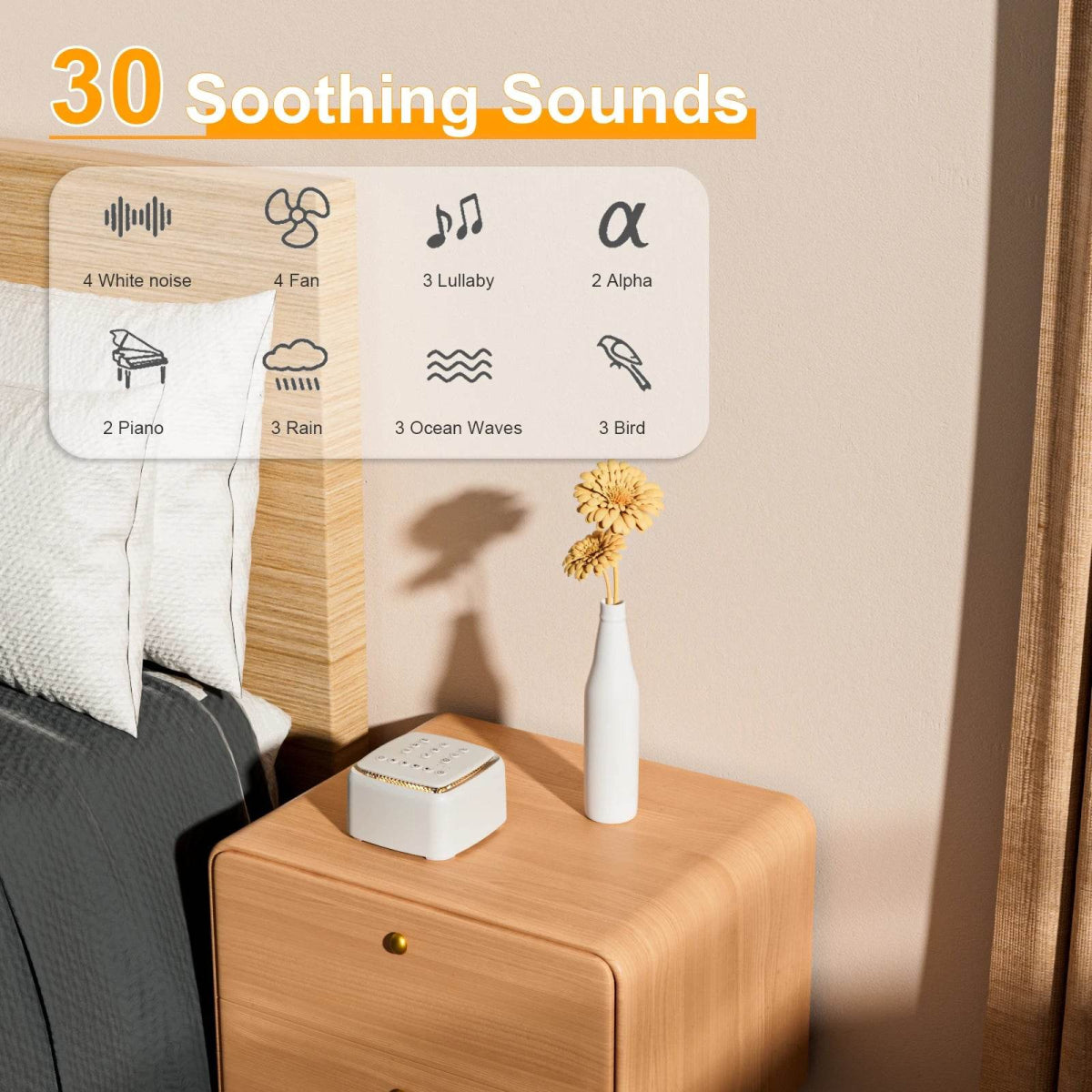 White Noise Machine with 30 Soothing Sounds and Warm Light - Sleep Galleria