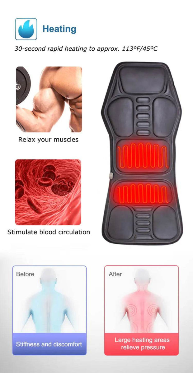 Electric Heated Vibrating PU Leather Back Massager Cushion - Sleep Galleria