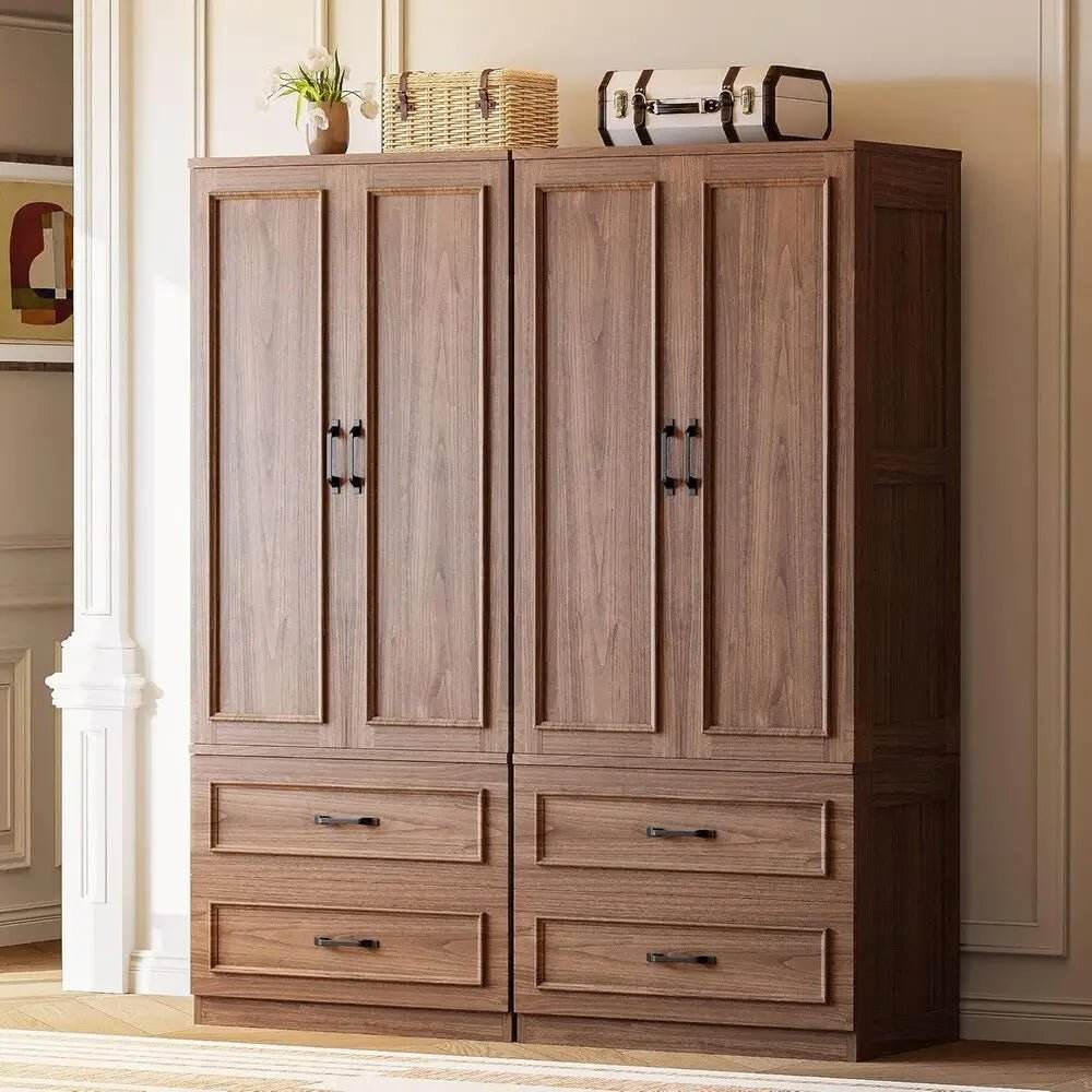 Freestanding Wooden Wardrobe Armoire With Doors Drawers - Omega Lifestyles