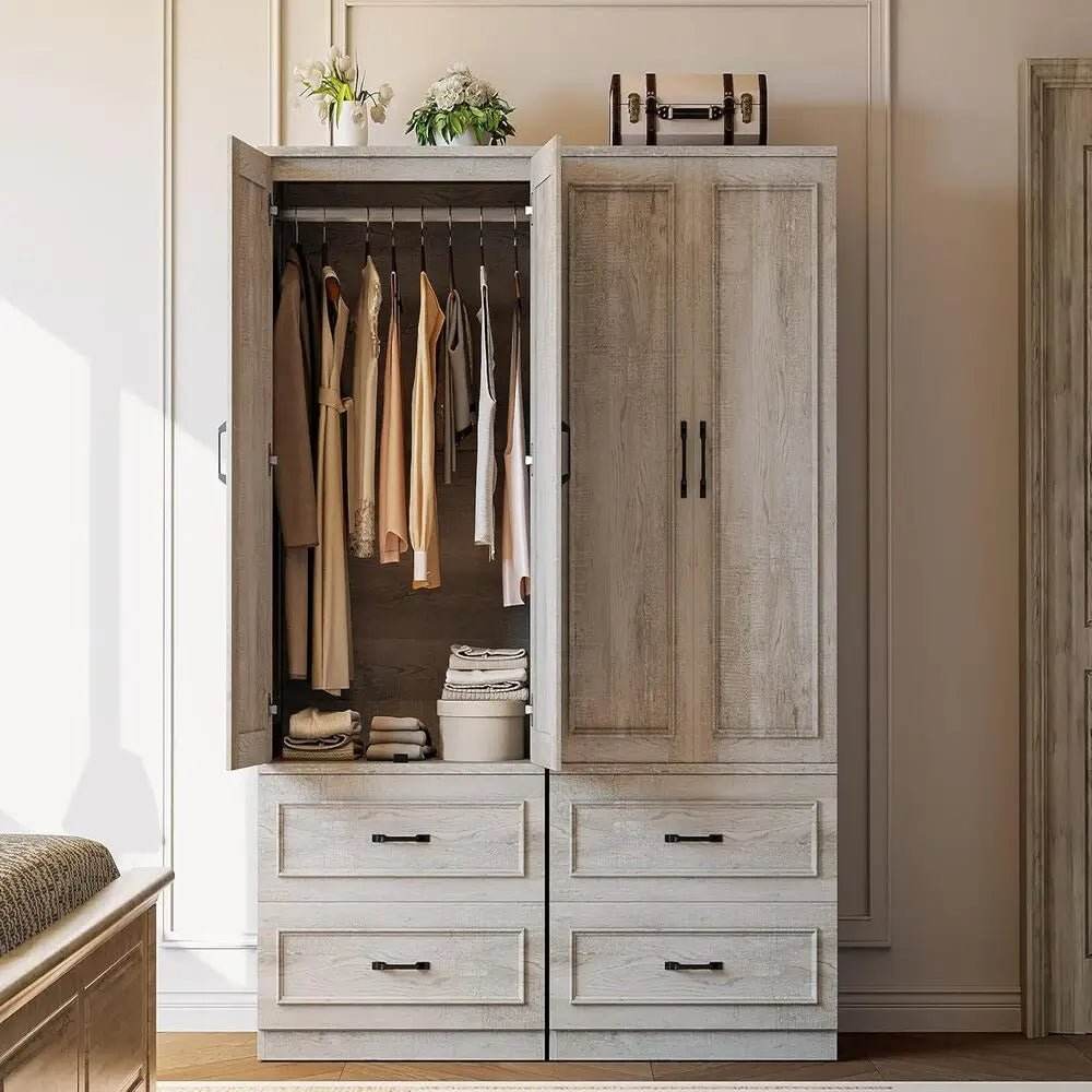 Freestanding Wooden Wardrobe Armoire With Doors Drawers - Omega Lifestyles