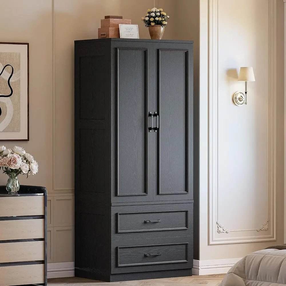 Freestanding Wooden Wardrobe Armoire With Doors Drawers - Omega Lifestyles