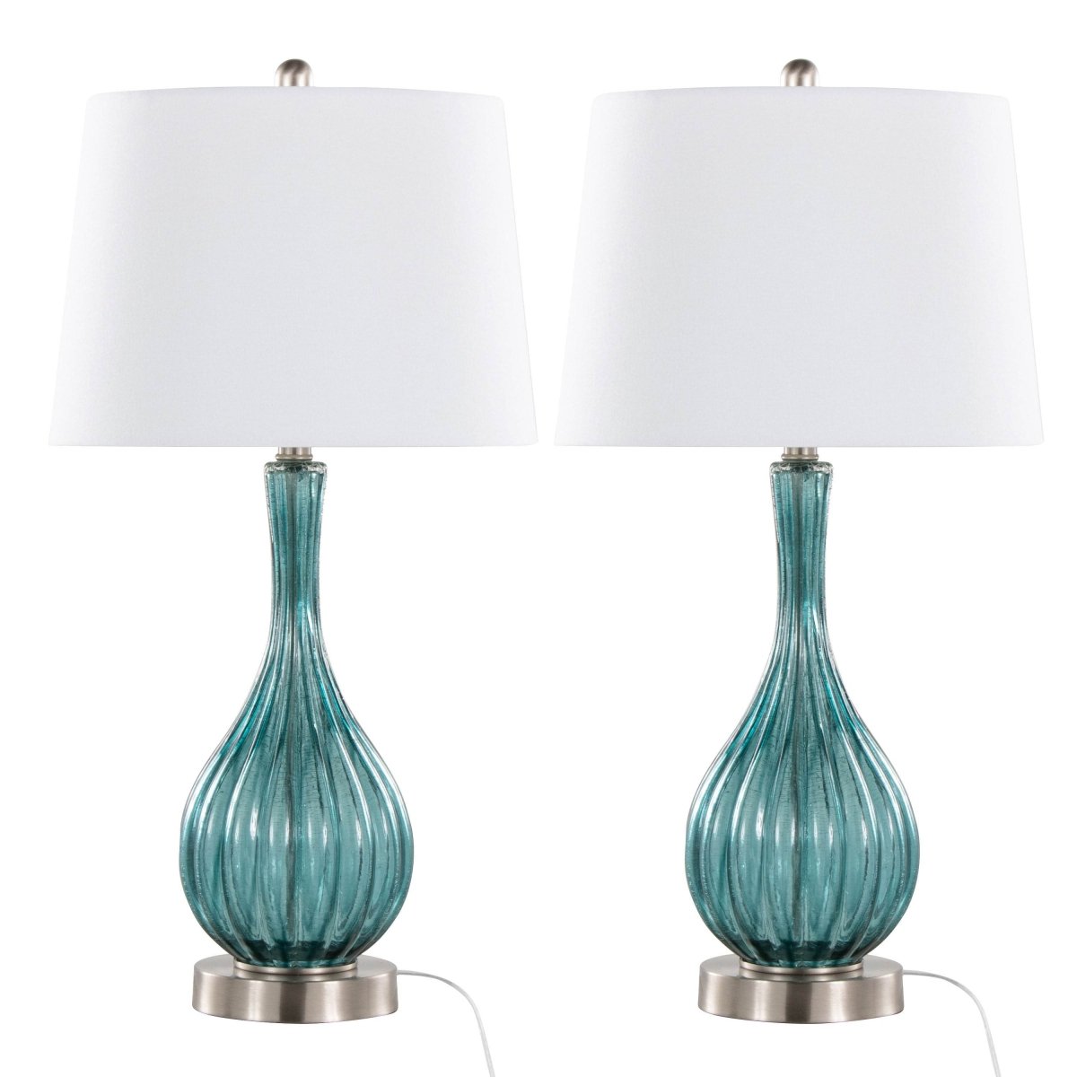 Set of 2 Contemporary Blue Crackle Glass Table Lamps - Sleep Galleria