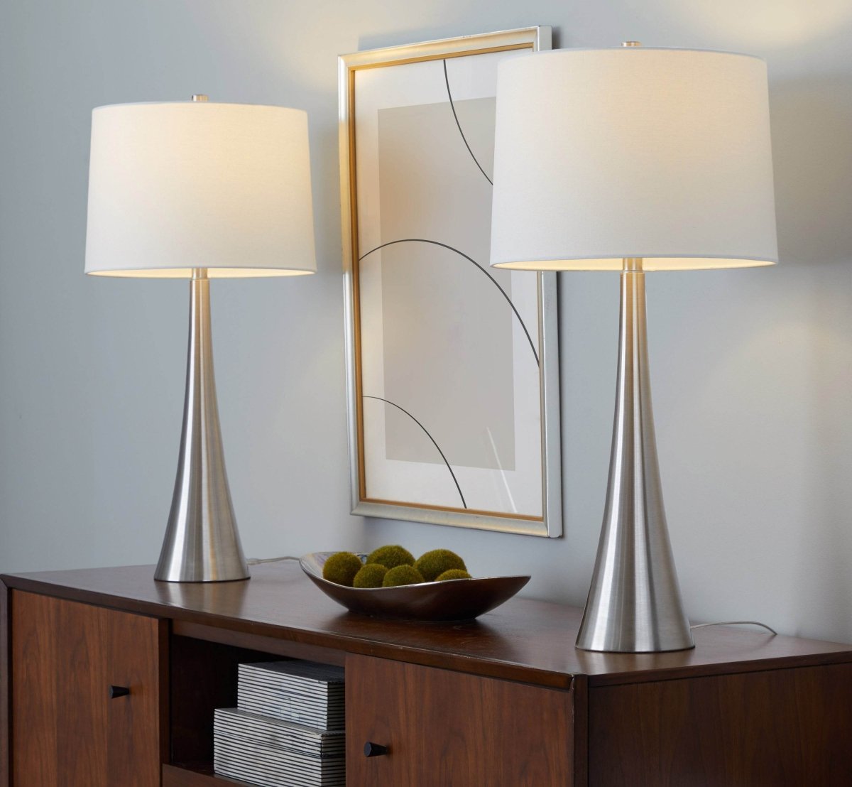 Set Of 2 Contemporary Brushed Nickel Linen Table Lamps - Sleep Galleria
