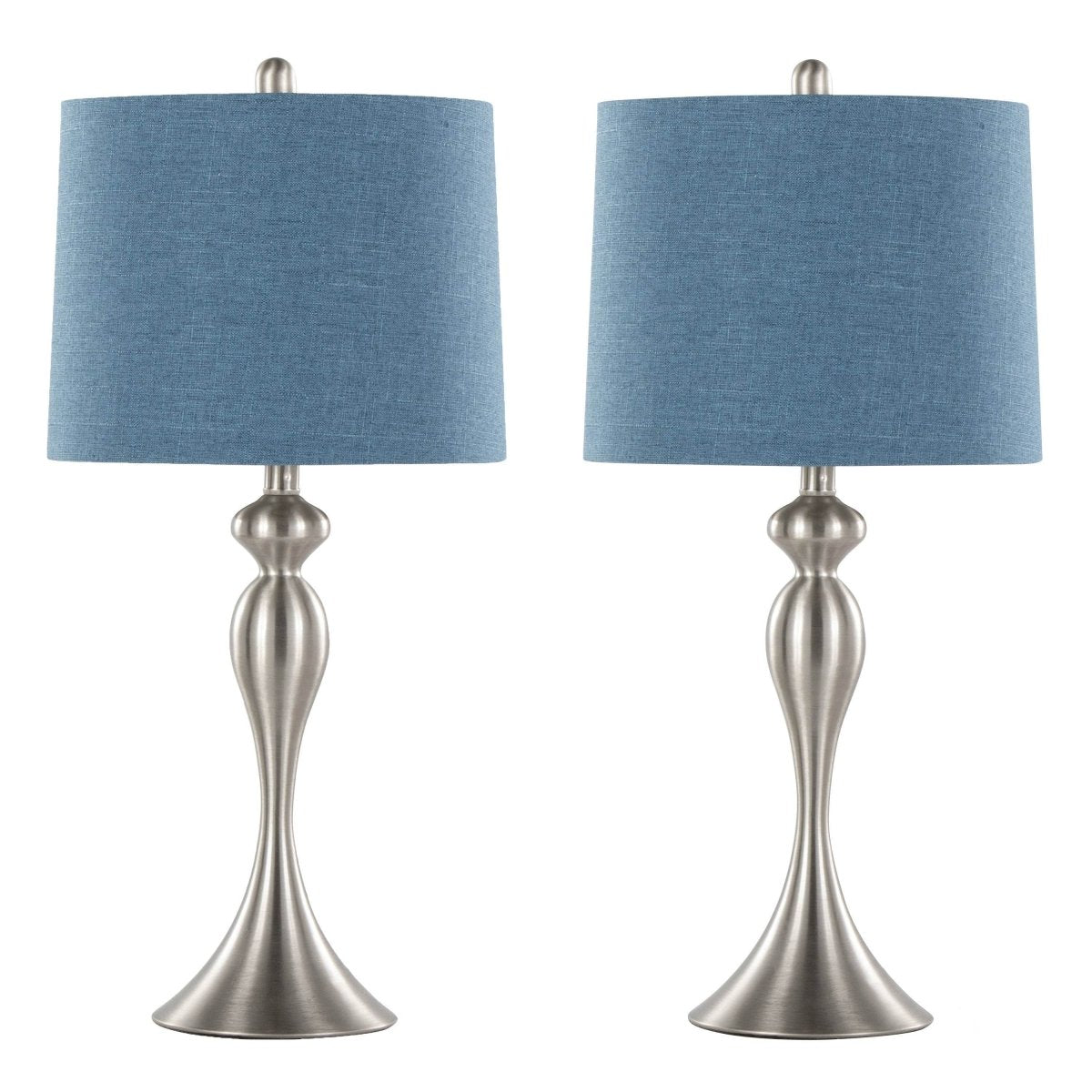 Set of 2 Contemporary Brushed Nickel Table Lamps With Linen Shade - Sleep Galleria