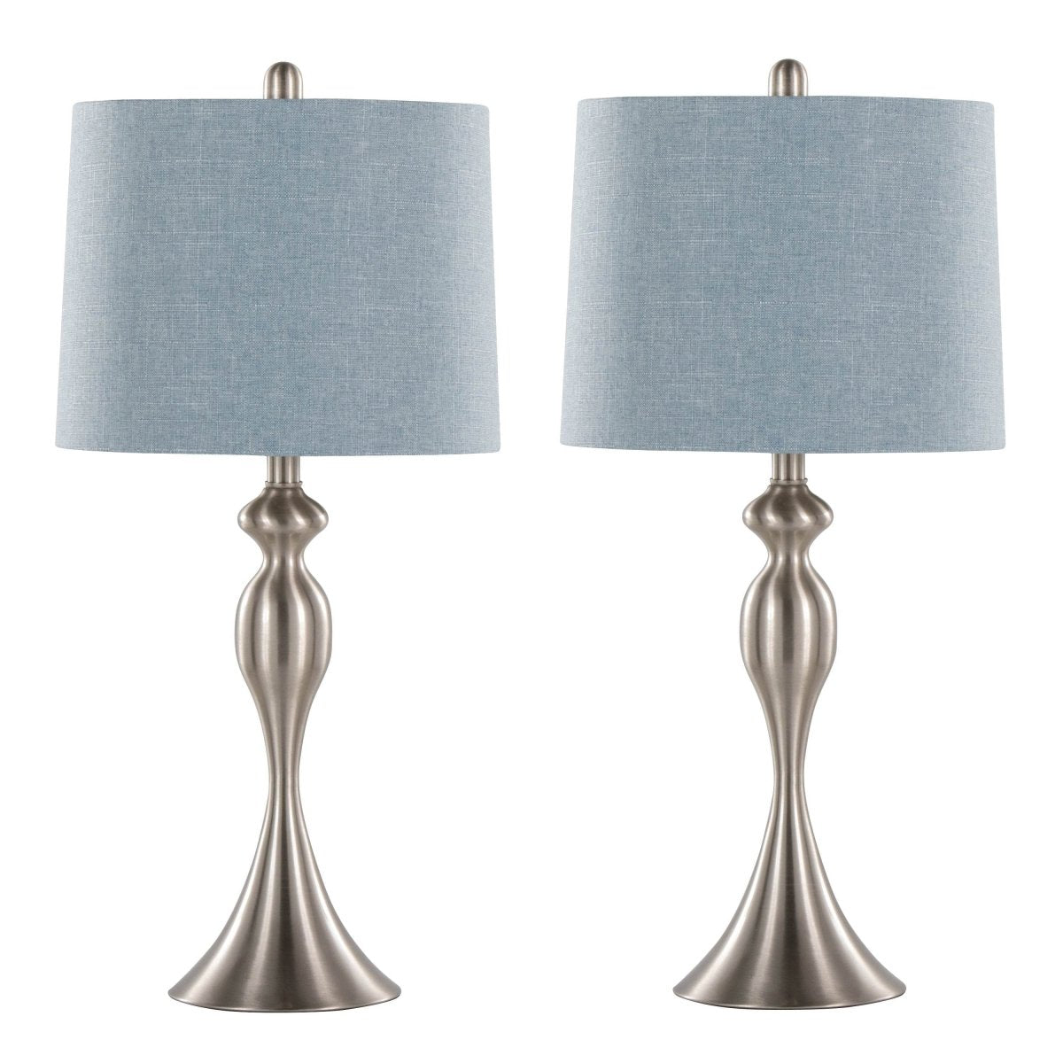 Set Of 2 Contemporary Brushed Nickel Table Lamps With Linen Shade - Sleep Galleria