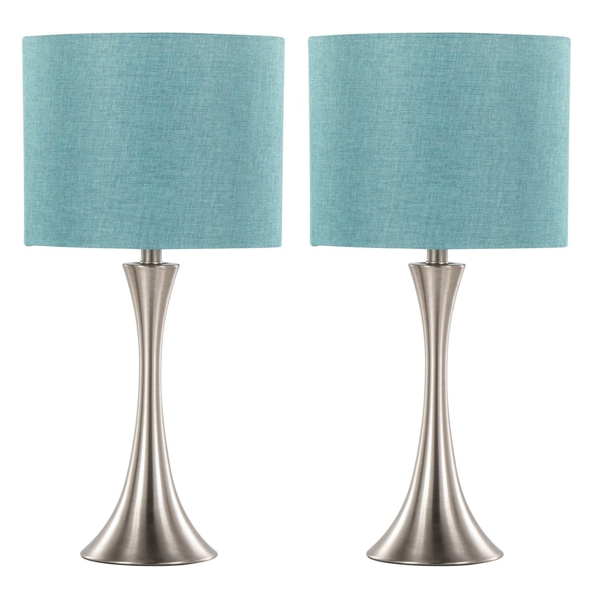 Set of 2 Contemporary Brushed Nickel Turquoise Table Lamps - Sleep Galleria